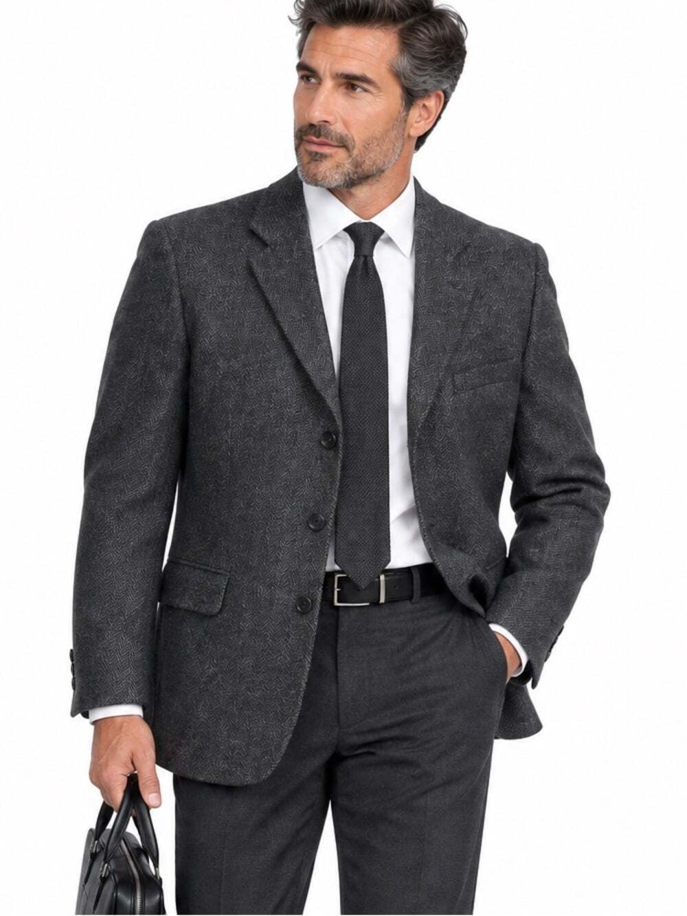 Protocol 100% Wool Herringbone Blazer 42S Charcoal Tailored Sport Coat Heritage